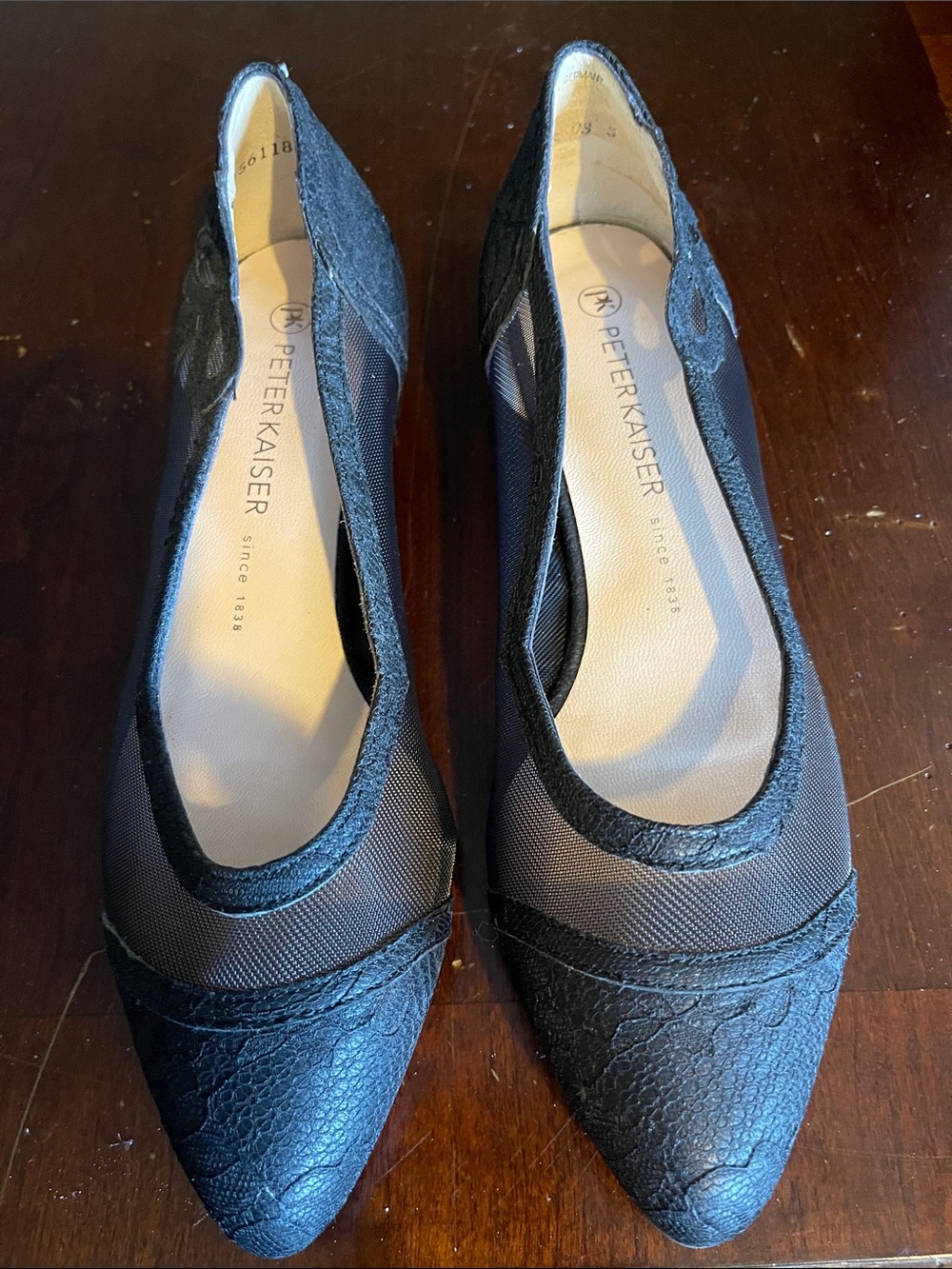Peter Kaiser Black Pointed-Toe Mesh & Textured Flats